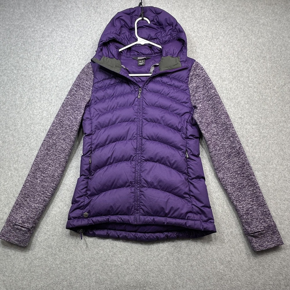 Outdoor Research Plaza Hoody Jacket Womens XS Purple Down Puffer Hooded Zip